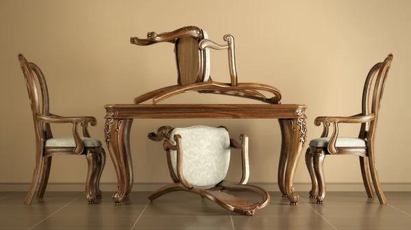 Jadalnia krzesła antyczne reprodukcji i tabela — Zdjęcie stockowe