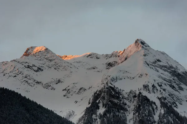 Vista Pôr Sol Dos Alpes Cobertos Neve Áustria — Fotografia de Stock