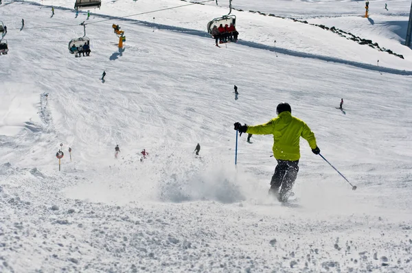 Soelden Russia January 2012 Skier Drives Piste — Stock Photo, Image