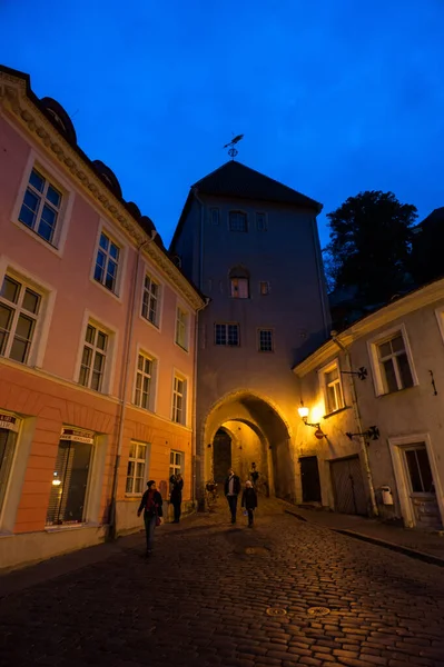 Tallinn Estonia Octubre 2021 Vista Nocturna Del Centro Histórico — Foto de Stock