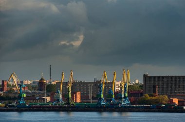Bir yolcu gemisinden St. Petersburg limanı manzarası.