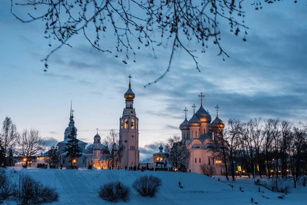 Vista Noturna Kremlin Outro Lado Rio Vologda — Fotografia de Stock