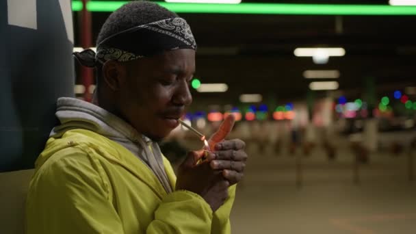 Black Skin Teenager Takes Cigarette Lights Young African American Man — Vídeo de Stock