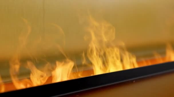 Close Artificial Electric Fireplace Burning Smoke Fire Bio Fireplace Burn — ストック動画