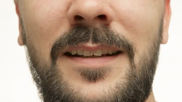 Face Laughing Adult Dark Haired Man Grey Hairs Beard Mustache — Stockvideo