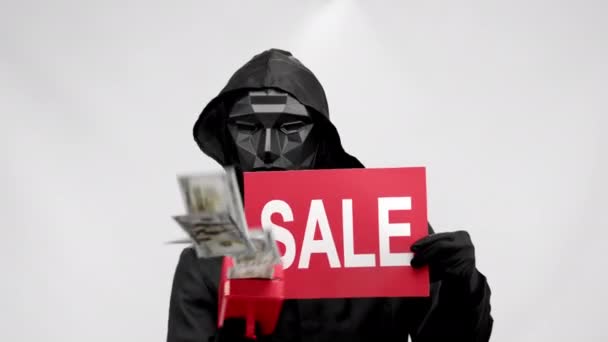Dancing Anonymous Person Shoots Money Showing Red Tablet Sale Because — 비디오