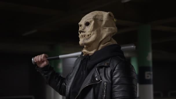 Portrait Scary Man Costume Feast All Saints Halloween Night Doomsday — Vídeo de stock