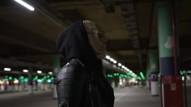 Halloween Horror Evil Scary Scarecrow Bag His Head Dark Outfit — Stock videók