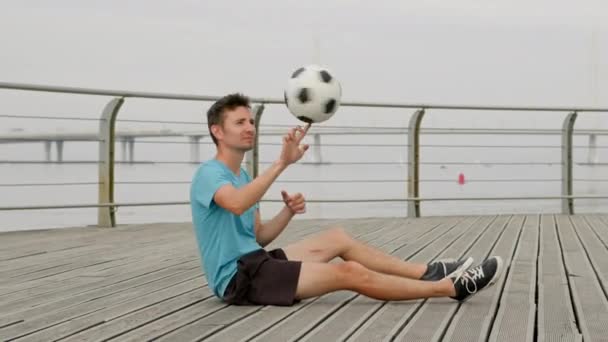 Footballer Training Outdoors Freestyle Man Soccer Player Performing Amazing Tricks — Stock Video