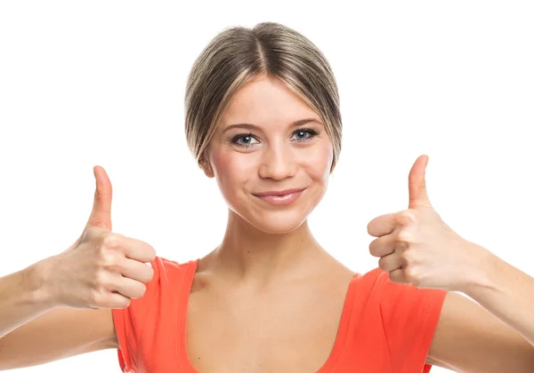Positive blond girl with thumbs up Stock Picture