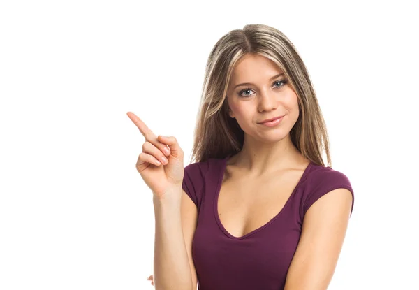 Cute girl with finger up — Stock Photo, Image