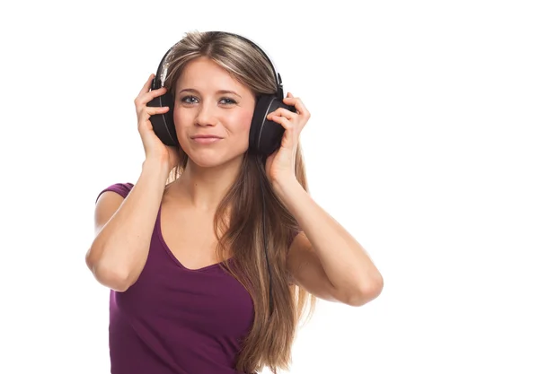 Cute girl listening music — Stock Photo, Image