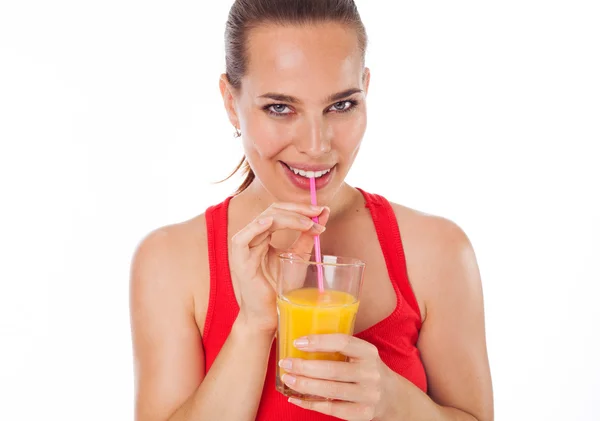 Sumo de laranja sorridente — Fotografia de Stock