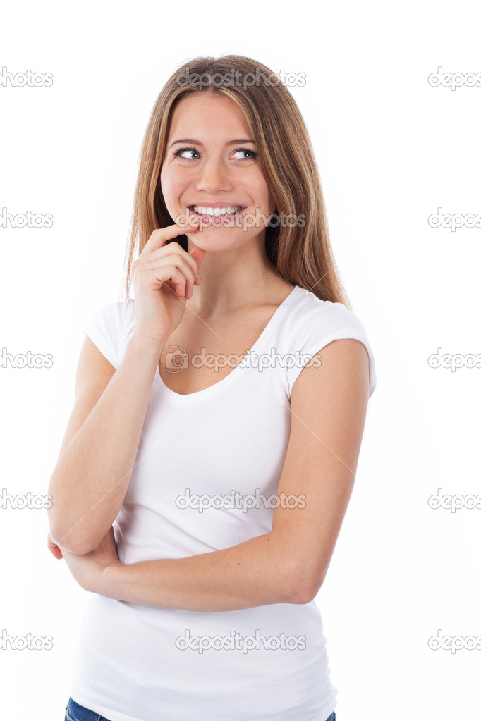 Cheerful woman attracted