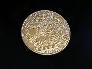 Bitcoin altın para. Kripto para birimi bitcoin gelecek para. Sanal kripto para birimi kavramı. Yakın çekim.