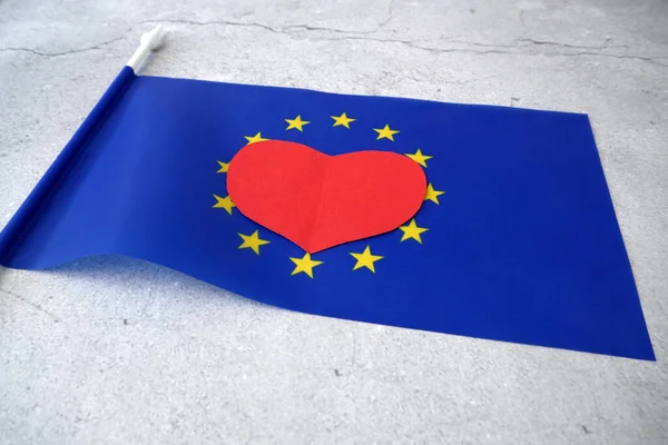 Zászló Europe Red Heart Symbol European Union Flag Gray Background — Stock Fotó