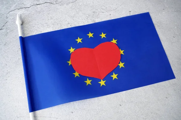 Zászló Europe Red Heart Symbol European Union Flag Gray Background — Stock Fotó