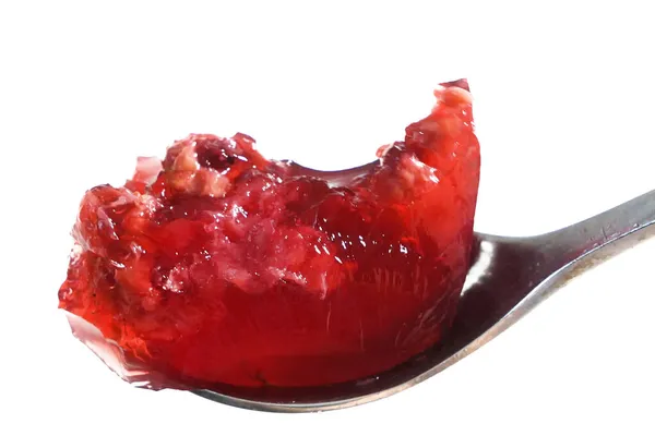 Fruktgelé Med Färska Jordgubbar Friska Livsmedel Jordgubbsgelé Vit Bakgrund Sommardessert — Stockfoto