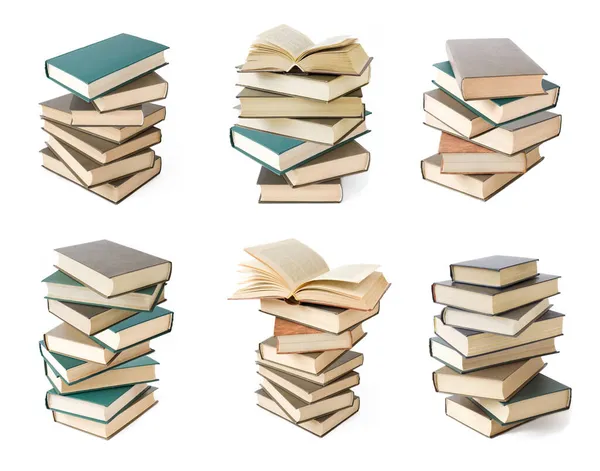 Molti Libri Pila Isolata Sfondo Bianco Concetto Biblioteca Libreria Set — Foto Stock