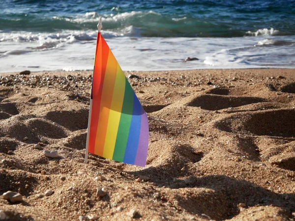 Bandera Lgbt Playa Del Mar Bandera Gay Rainbow Lgbt Comunidad — Foto de Stock