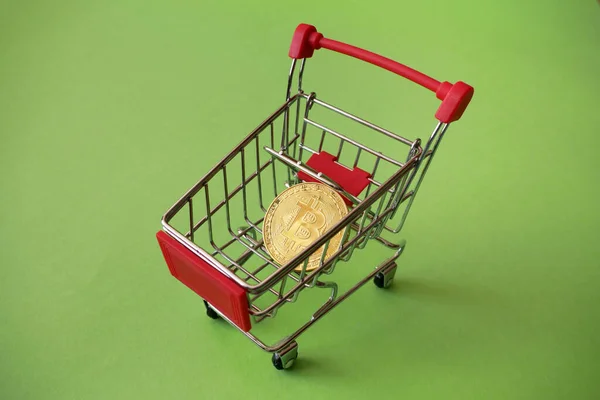 Shopping Trolley Purchases Bitcoins Crypto Currency Bitcoin Baby Chair Trolley — Stock Photo, Image