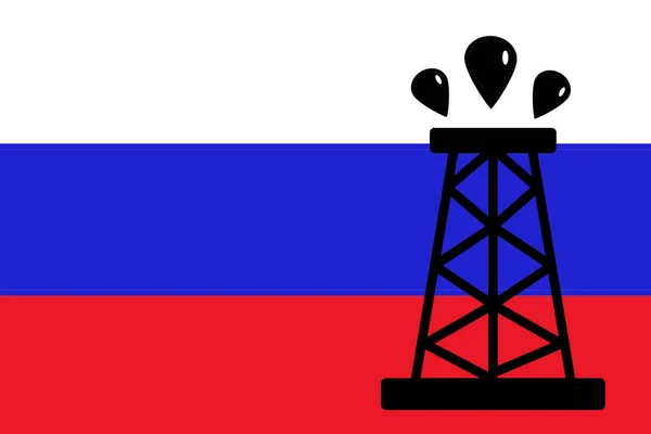 Bandera Rusia Símbolo Derrick Petróleo Silueta Bomba Perforación Petróleo Fondo — Foto de Stock