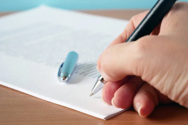 Ondertekening Business Contract Document Close Macro — Stockfoto