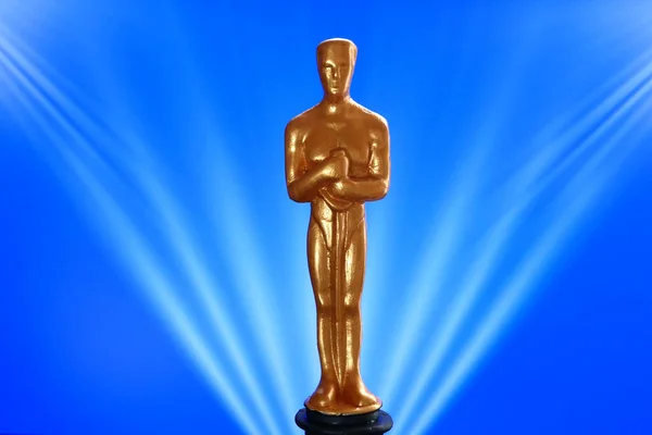 Estatua Del Premio Óscar Oro Hollywood Concepto Éxito Victoria Primer —  Fotos de Stock