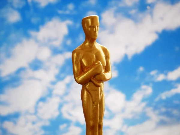 Estatua Del Premio Óscar Oro Hollywood Concepto Éxito Victoria Primer — Foto de Stock