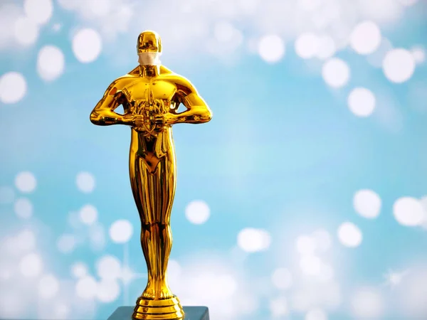 Estatua Del Premio Oscar Oro Hollywood Máscara Médica Concepto Éxito — Foto de Stock