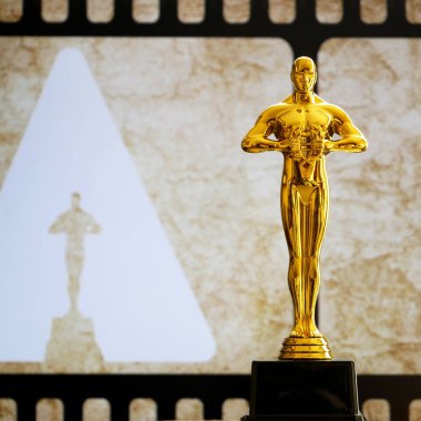 Altın Metal Adam heykeli film arka planında, yakın plan