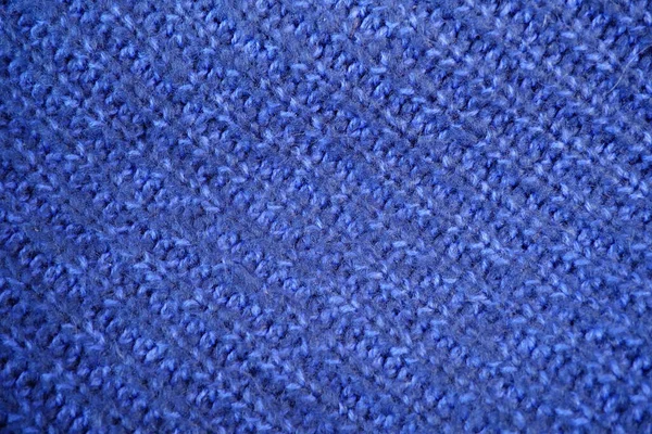 Details Knitted Woolen Fabric Textile Background Woolen Blue Texture Background — Stock Photo, Image