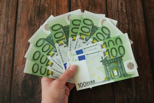 Gros Plan Homme Affaires Compte Argent Euros Dans Les Mains — Photo