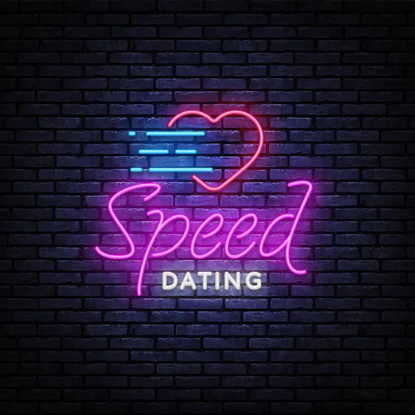 Speed Dating Neon Text Vector. Beautiful template for banner design. Modern speed dating, great design for any purposes. Love symbol. Modern background vector illustration — Stock Vector