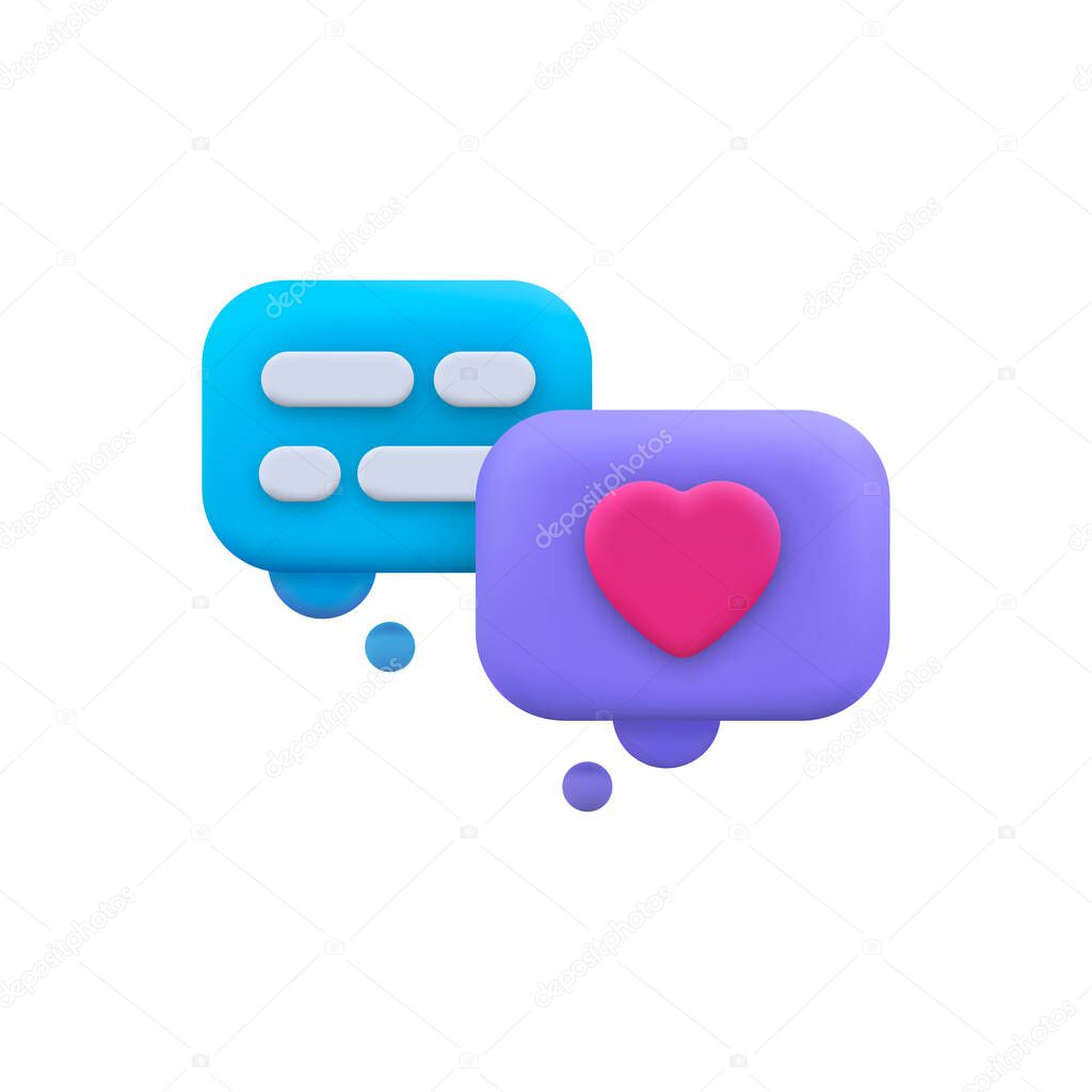 Social love 3d in 3d style. 3d illustration cell phone. Trendy design. Modern icon for web design. Vector illustration element. Message notification icon. Social media concept