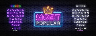 Bayrak tasarımı için en popüler neon tabela. En popüler neon metin vektör tasarım şablonu. Vektör çizimi. Metin neon işareti düzenleniyor