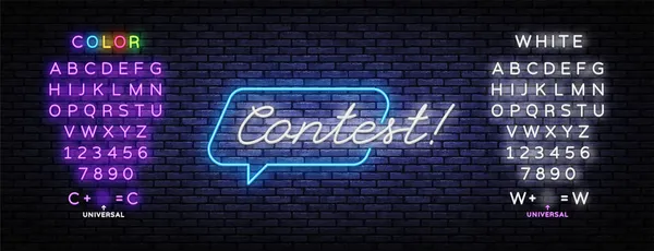 Contest neon sign vector design template. Retro card with contest on light background. Retro design banner. Vector concept. Business icon. Vector illustration. Winner award. Editing text neon sign — Stock Vector