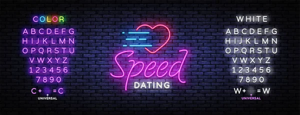 Speed Dating Neon Text Vektor. Schöne Vorlage für das Banner-Design. Modernes Speed-Dating, tolles Design für jeden Zweck. Liebessymbol. Bearbeiten von Text-Leuchtreklame — Stockvektor