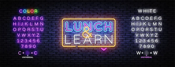 Lunch And Learn neon sign vector design template. Lunch And Learn neon logo, light banner, design element, night bright advertising, bright sign. Vector illustration. Editing text neon sign — Stock Vector