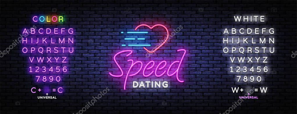 Speed Dating Neon Text Vector. Beautiful template for banner design. Modern speed dating, great design for any purposes. Love symbol. Editing text neon sign.