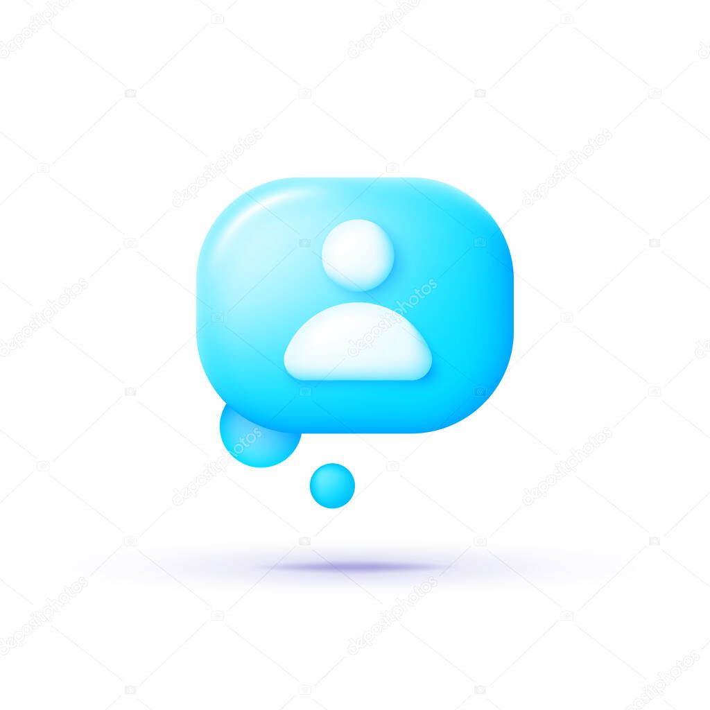 People avatar profile 3d Icon. Modern 3d icon on white background. Talk bubble speech icon. Isolated vector. Dialog, chat speech bubble. 3d vector