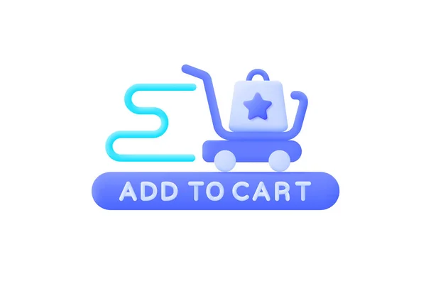 Realistic button with blue add to cart 3d on white background for web design. Realistic 3d vector. Business vector icon. Online shopping — Stock Vector