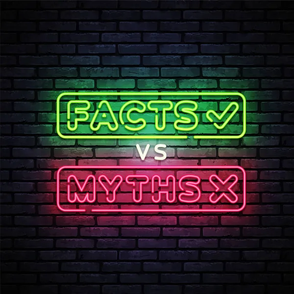 Feiten versus Mythen Neon Tekst. Feiten vs Mythen Neon Ontwerp Sjabloon Vector — Stockvector