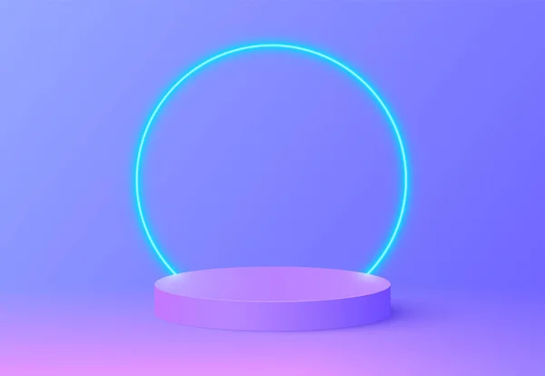 Podium neon，任何目的的伟大设计。3d矢量说明。产品演示，模拟。摘要场景背景。摘要光数字背景.用于游戏设计的现实平台霓虹灯 — 图库矢量图片