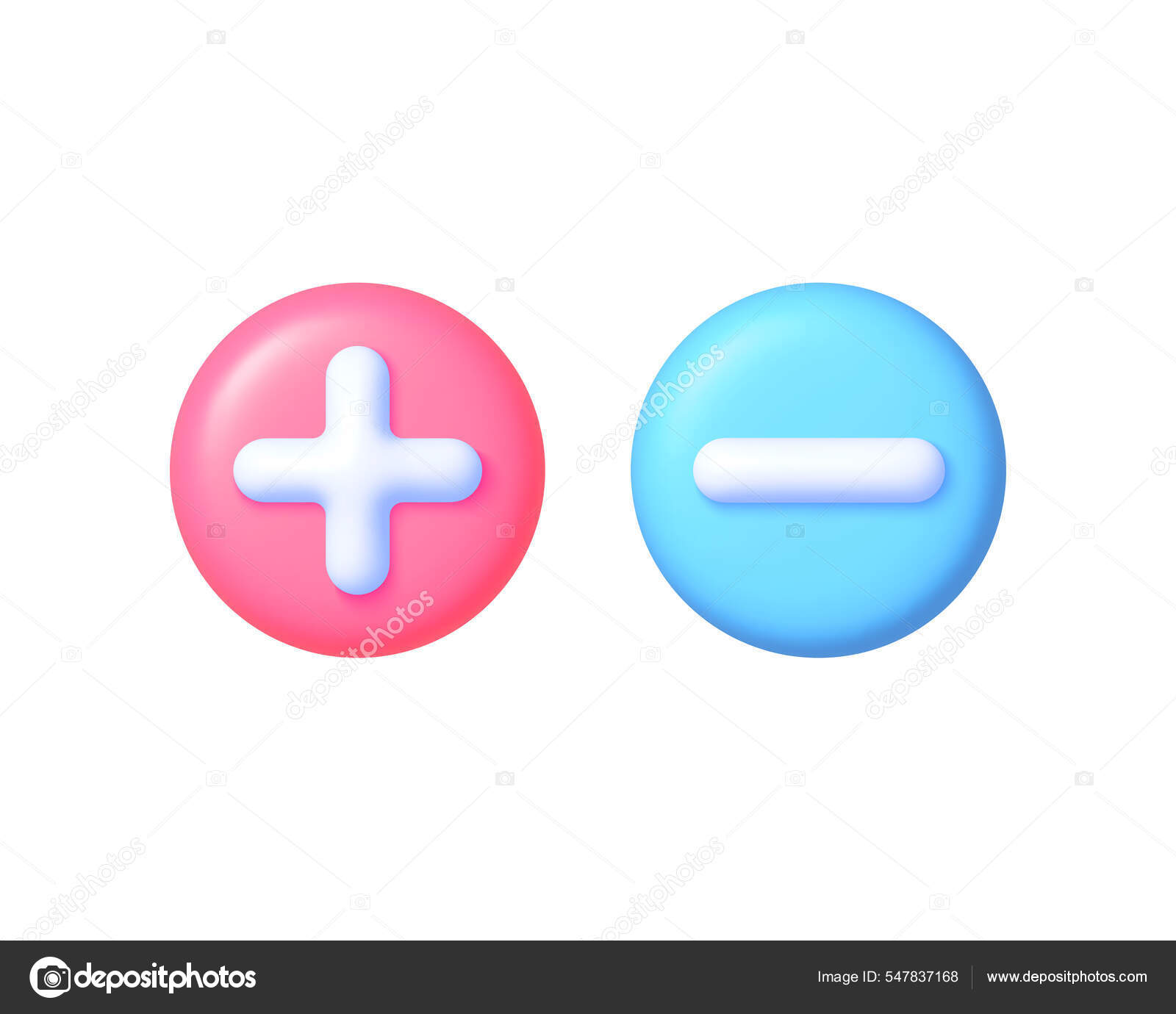 Plus minus in 3d style on white background. 3d cartoon vector icon ...