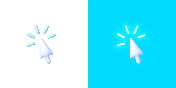 Neon cursore in stile 3d su sfondo blu. Icona vettore freccia 3d. Cursore piatto al neon per il web design. Illustrazione grafica vettoriale. — Vettoriale Stock