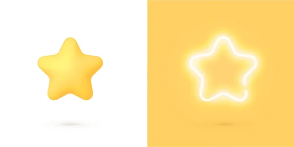 Estrela néon em estilo 3d no fundo de luz. Para design de conceito. Fundo amarelo. Elemento de design de qualidade. Qualidade premium. Ilustração isolada do vetor —  Vetores de Stock