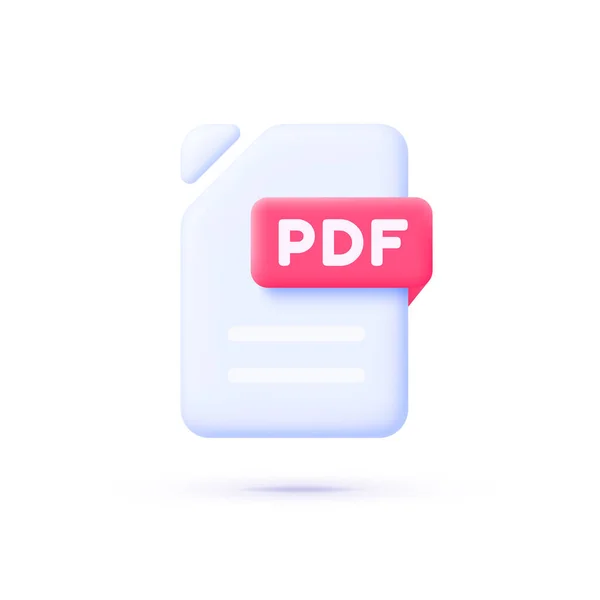 Arquivo PDF em estilo 3D em fundo branco. Arquivo 3D plano para web design. Banner da Web. Projeto vetorial — Vetor de Stock