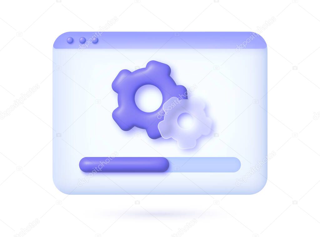 System update 3d Vector concept. 3d glass morphism gear for mobile app design. System update. 3d vector render concept.