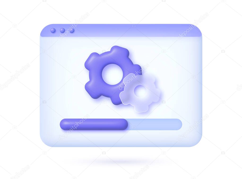 System update 3d Vector concept. 3d glass morphism gear for mobile app design. System update. 3d vector render concept